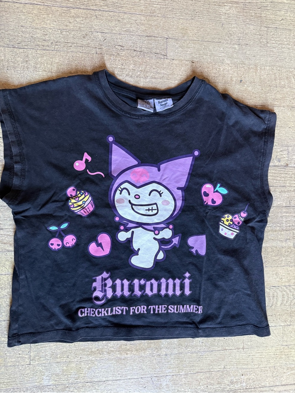 ZARA Black Graphic Kids Tee - Purple & Pink Print